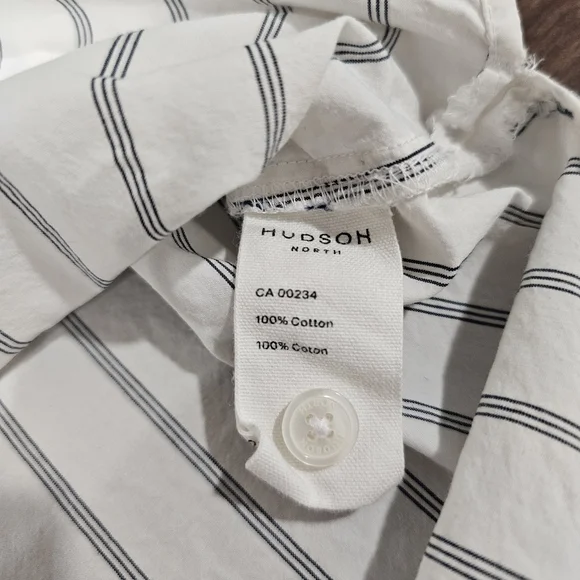 Hudson North Oversized Striped Button Down Shirt Cotton Blue White Drop Shoulder - Picture 5 of 9
